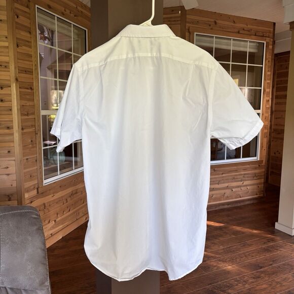 George Men L 42-44 White Button-Down Short Sleeve Shirt Classic Fit - Picture 2 of 6